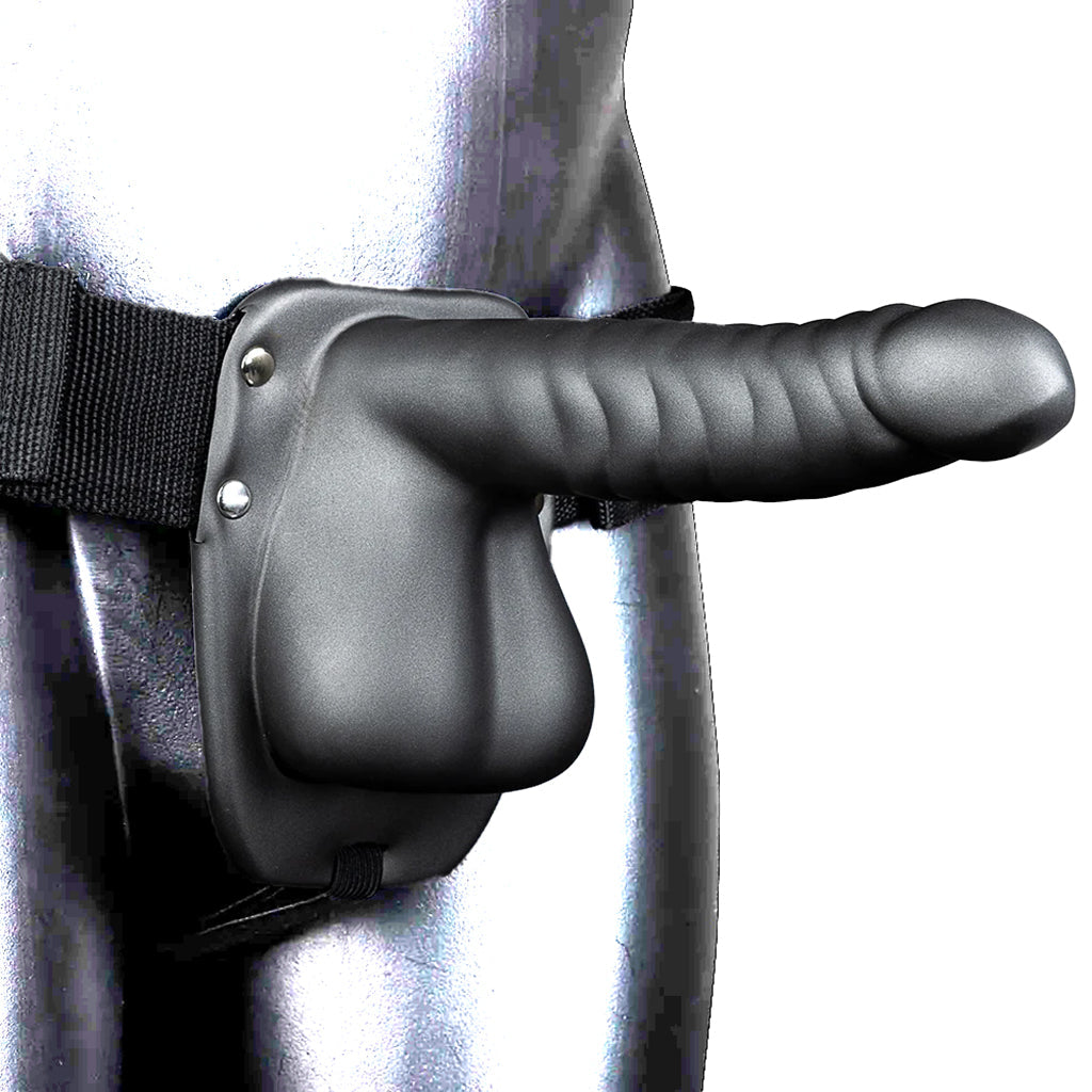 Ouch! Ribbed 8 Inch Hollow Ballsy Strap-On in Gunmetal Dildo Sex Toys > Strap-On and Harnesses - Tophatter Daily Deals