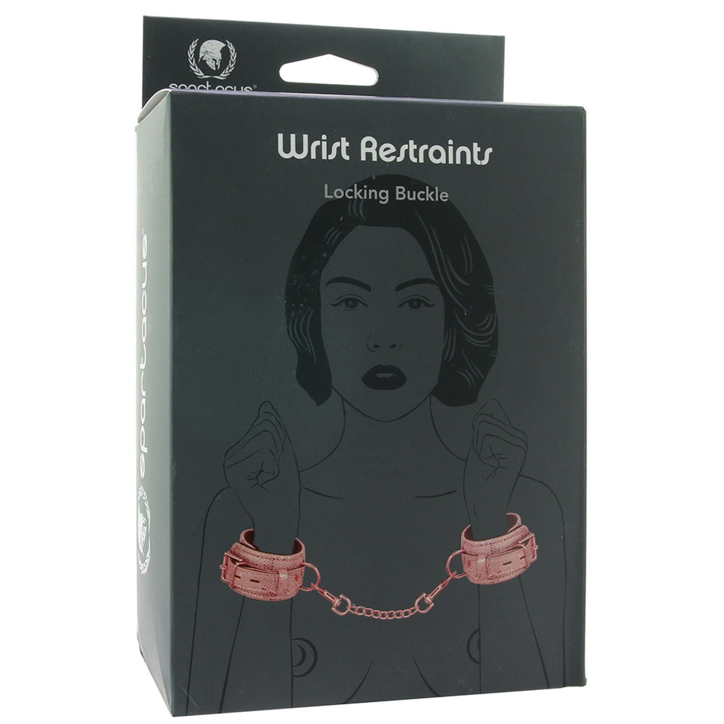 Locking Leather Wrist Restraint Cuffs in Pink Snake Print - Tophatter's Adult Products Bondage and Fetish > Wrist and Ankle Cuffs - Tophatter Daily Deals