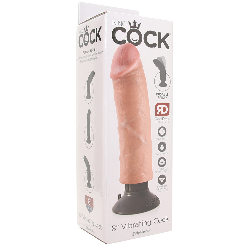 King Cock 8 Inch Vibrating Suction Dildo in Flesh Vibrators > Realistic Vibrator Dildos - Tophatter Daily Deals