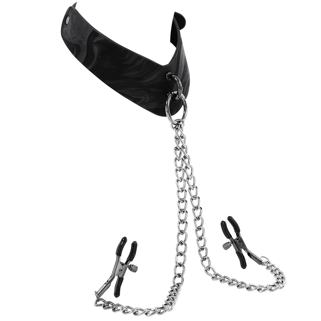 Velvet Noir Collar & Removable Clamps - Tophatter's Adult Sex Toys Online Bondage and Fetish > Leashes and Collars - Tophatter Daily Deals