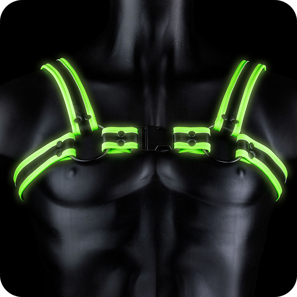 Ouch! Glow In The Dark Bulldog Buckle Harness /M Bondage and Fetish > Men's Bondage Wear - Tophatter Daily Deals