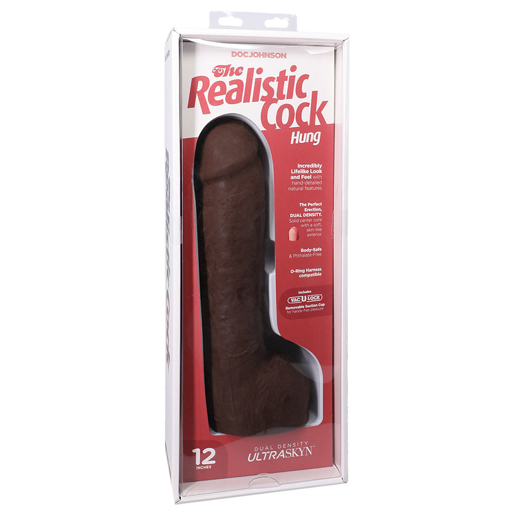 The Realistic Hung 12 Inch Cock with Balls in Chocolate - Tophatter's Adult Sex Toys Online Dildo Sex Toys > Realistic Dildos - Tophatter Daily Deals