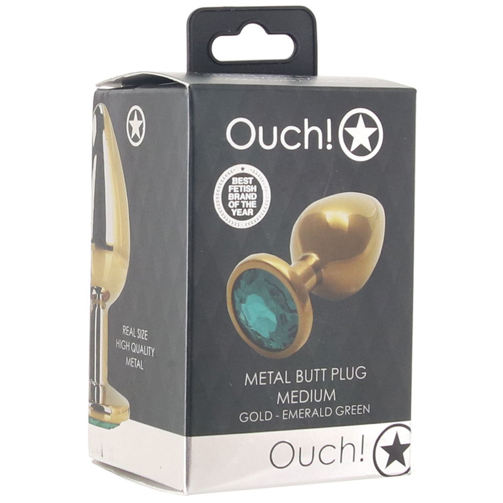 Ouch! Green Round Gem Gold Plug in Medium - Tophatter's Adult Products Anal Sex Toys > Butt Plugs - Tophatter Daily Deals