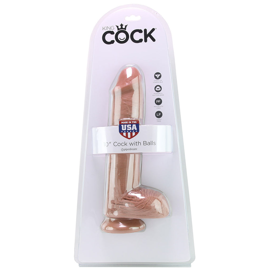 King Cock 10" Cock with Balls in Tan - Tophatter's Adult Products Dildo Sex Toys > Large Dildos - Tophatter Daily Deals