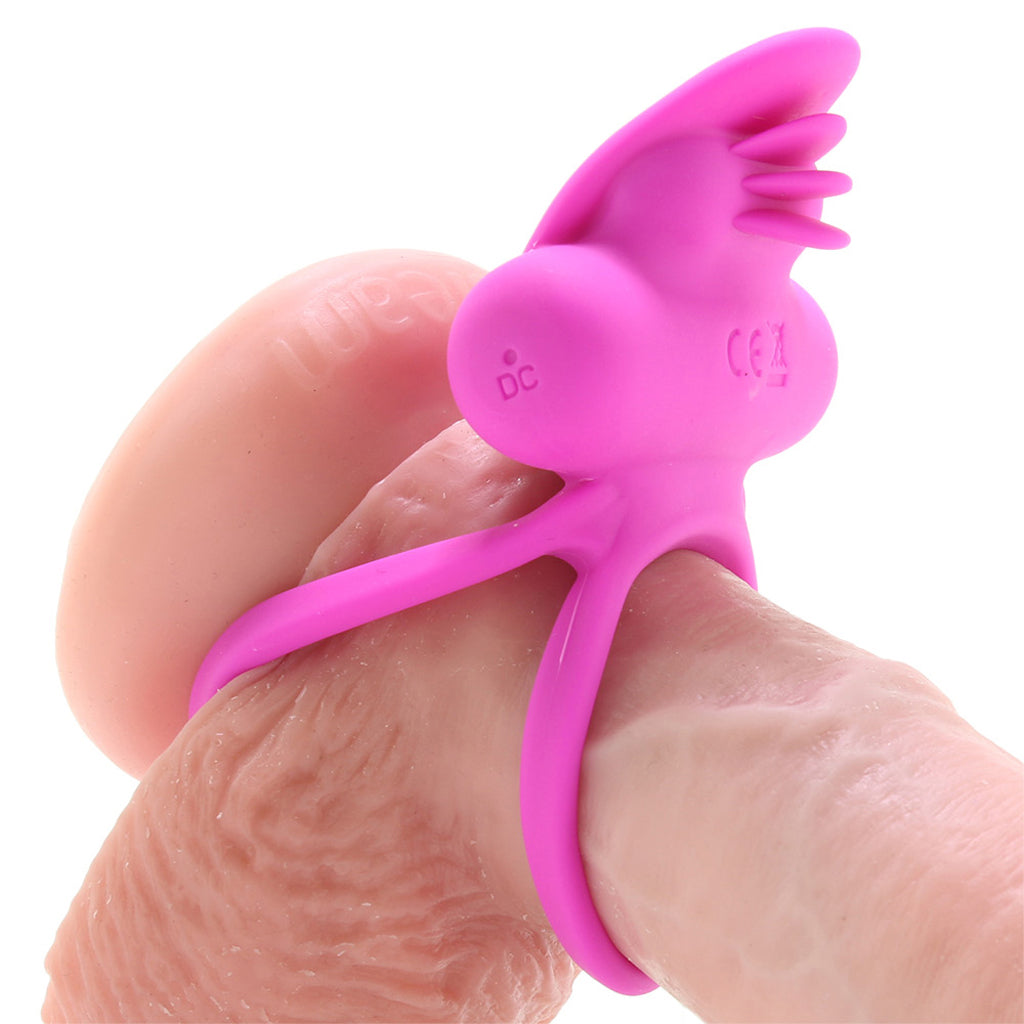 Dual Clit Flicker Vibrating Cock Ring in Pink - Tophatter's Adult Products Cock Rings - Tophatter Daily Deals
