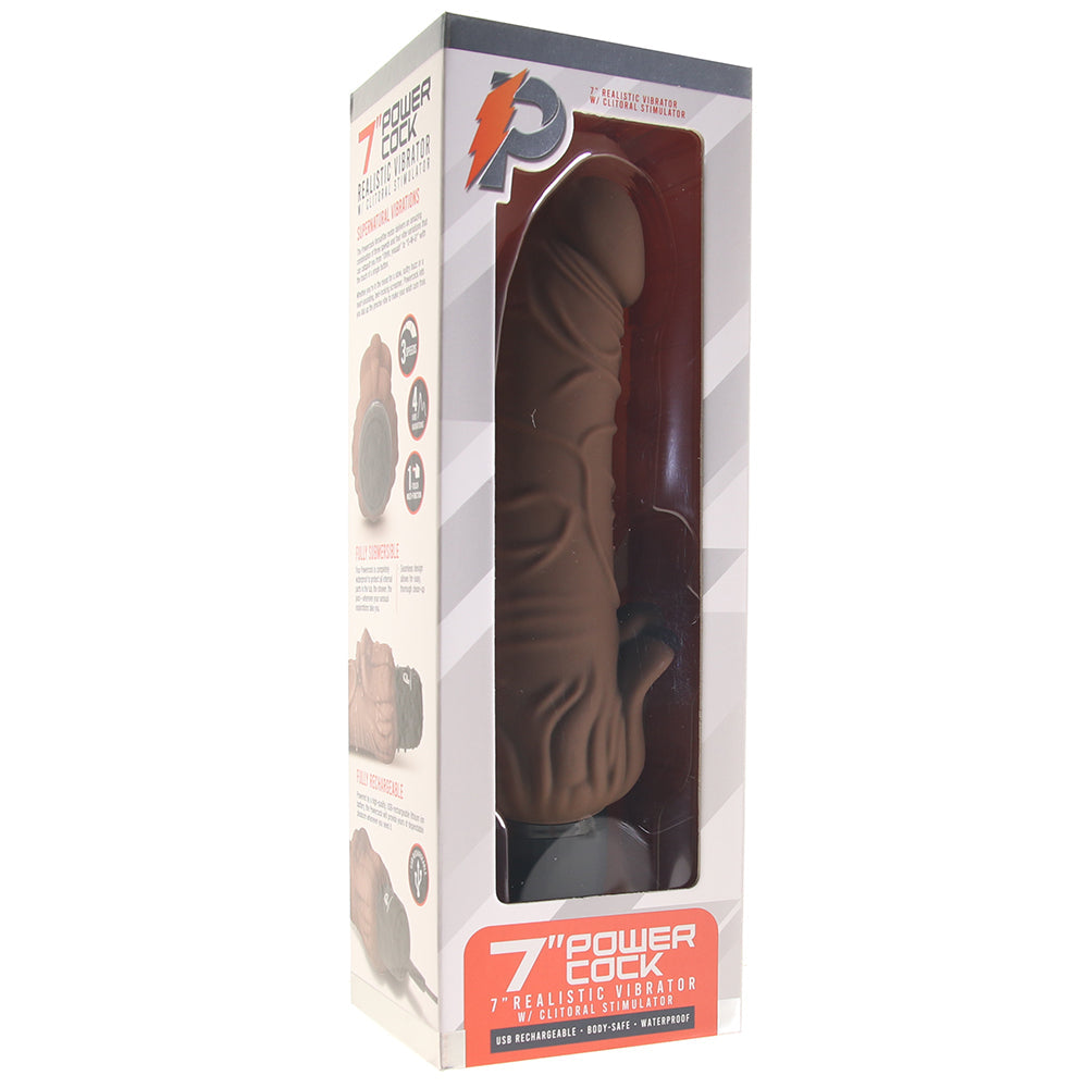 PowerCock 7 Inch Vibe with Clitoral Stimulator in Brown Vibrators > Realistic Vibrator Dildos - Tophatter Daily Deals