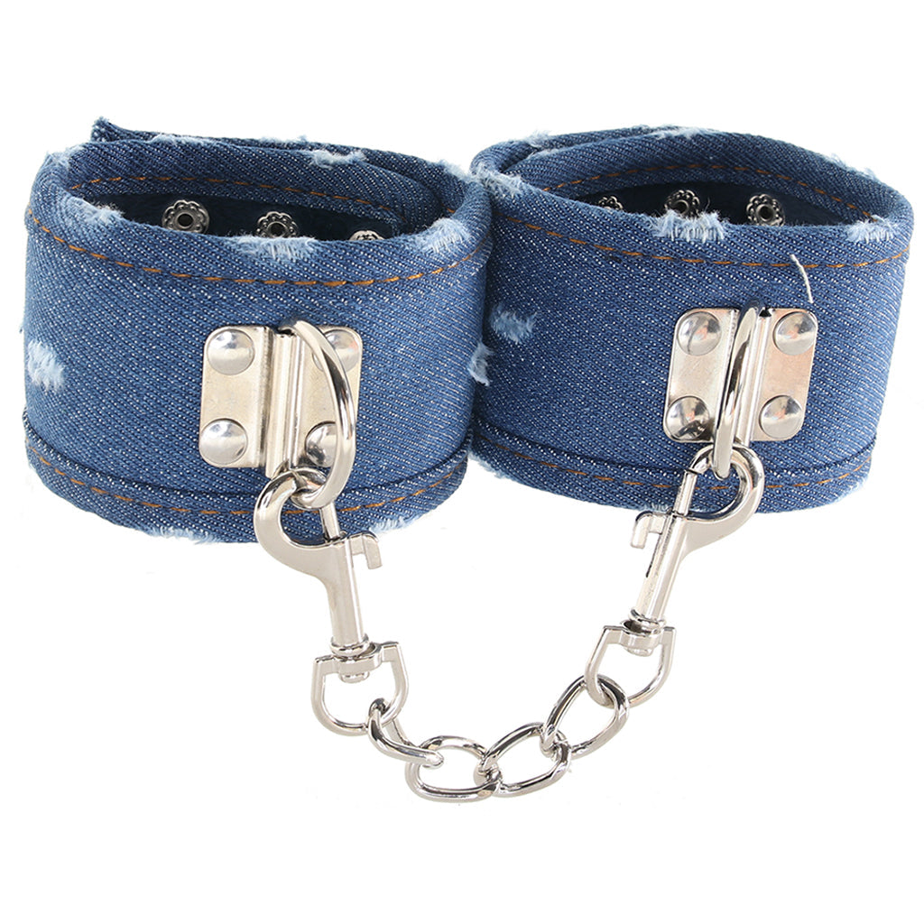 Ouch! Roughened Denim Ankle Cuffs in Blue Bondage and Fetish > Wrist and Ankle Cuffs - Tophatter Daily Deals