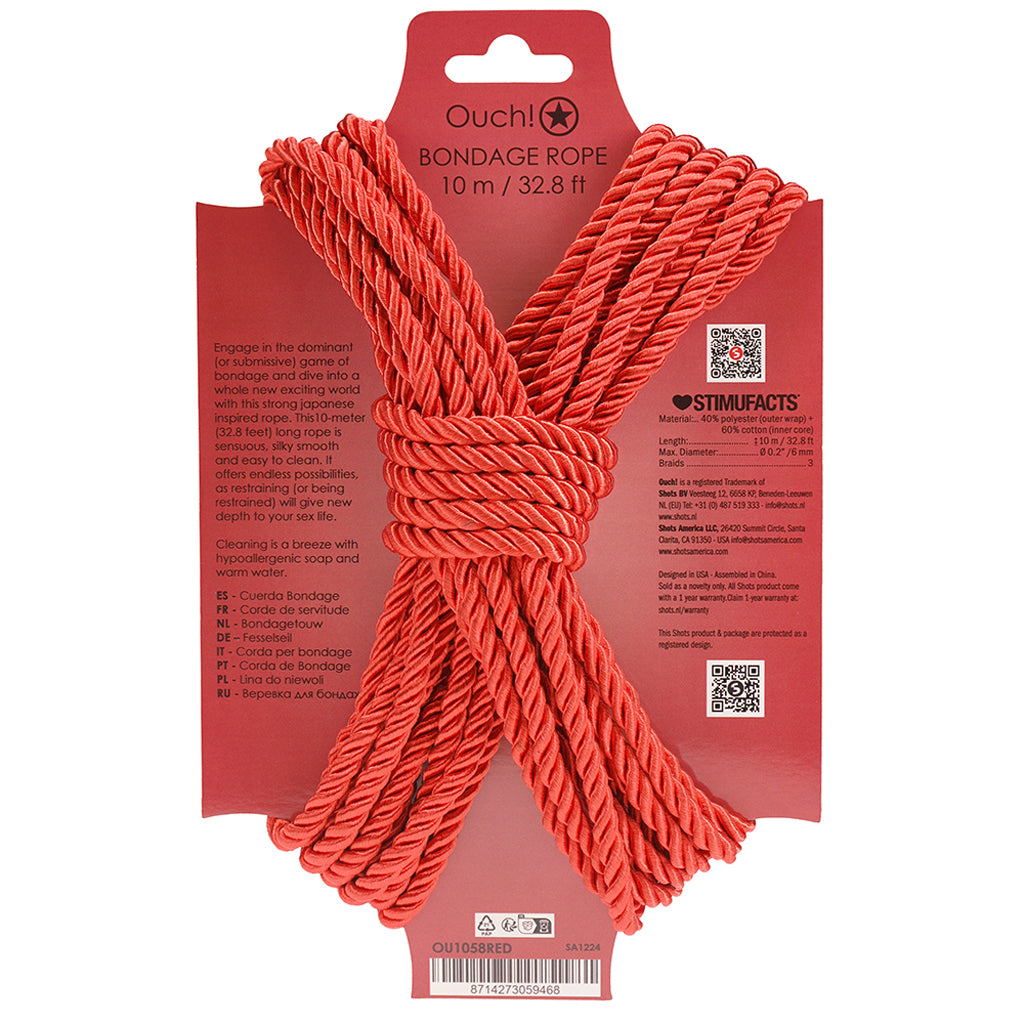 Ouch! 32.8'/10m Bondage Rope in Red Bondage and Fetish > Restraints - Tophatter Daily Deals