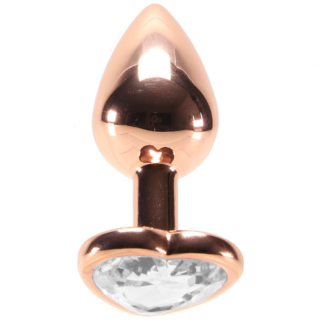 Small Aluminum Plug with Clear Heart Gem in Rose Gold - Tophatter's Adult Products Anal Sex Toys > Butt Plugs - Tophatter Daily Deals
