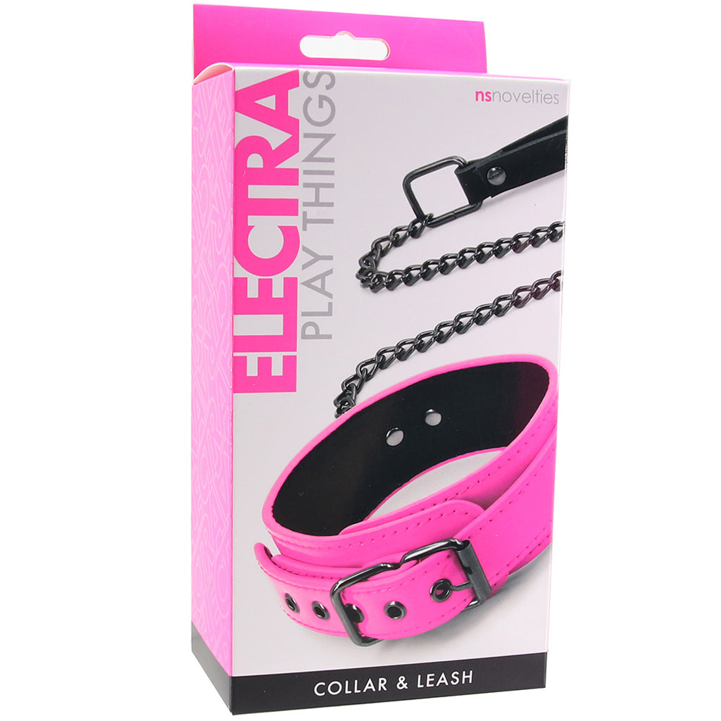Electra Play Things Collar & Leash in Neon Pink - Tophatter's Adult Sex Toys Online Bondage and Fetish > Leashes and Collars - Tophatter Daily Deals