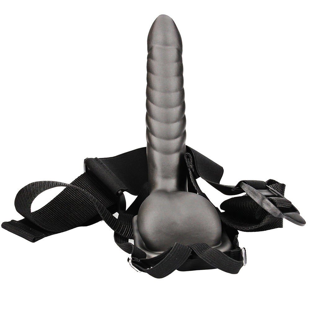 Ouch! Ribbed 8 Inch Hollow Ballsy Strap-On in Gunmetal Dildo Sex Toys > Strap-On and Harnesses - Tophatter Daily Deals
