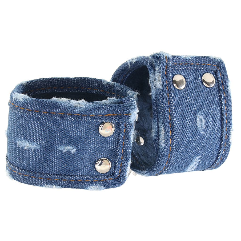 Ouch! Roughened Denim Ankle Cuffs in Blue Bondage and Fetish > Wrist and Ankle Cuffs - Tophatter Daily Deals