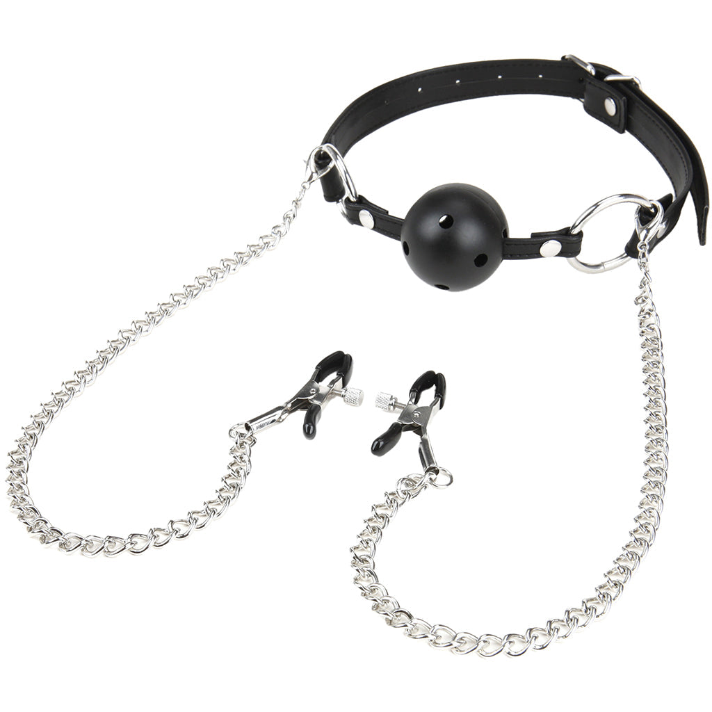 Breathable Ball Gag with Nipple Clamps Bondage and Fetish > Ball Gags & Mouth Restraints - Tophatter Daily Deals