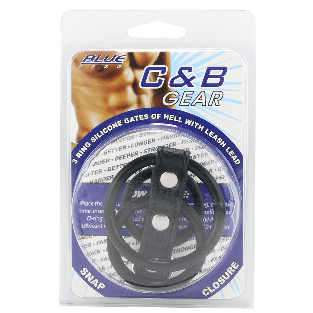 Blue Line 3 Ring Silicone Gates of Hell with Leash Lead Bondage and Fetish > Cock and Ball Devices - Tophatter Daily Deals