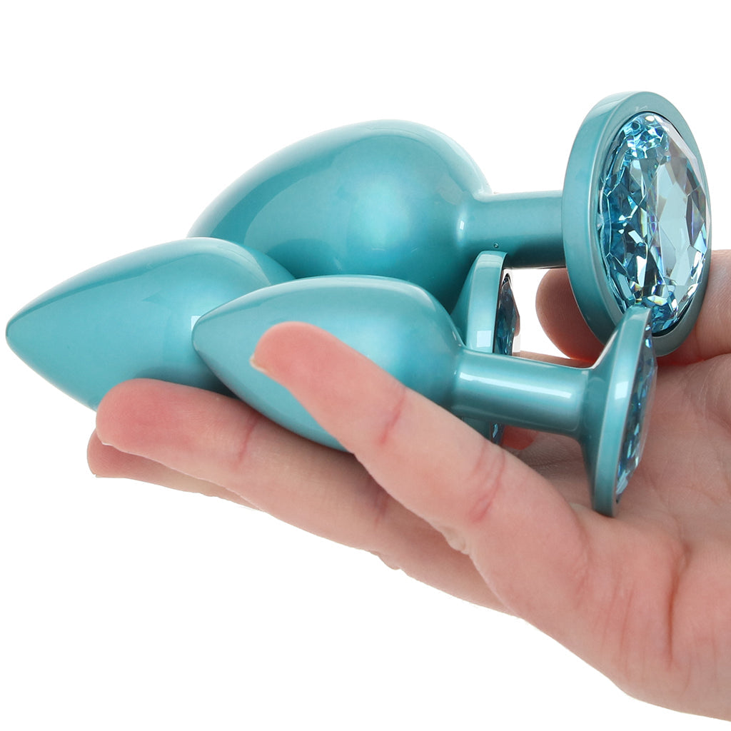 Rear Assets 3 Piece Metal Butt Plug Kit in Teal Anal Sex Toys > Butt Plugs - Tophatter Daily Deals