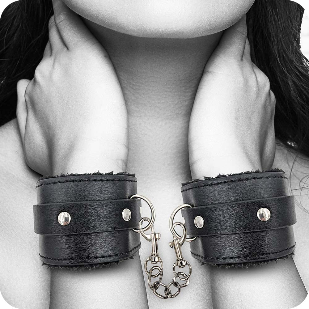 Black & White Plush Wrist Cuffs - Tophatter's Adult Products Bondage and Fetish > Wrist and Ankle Cuffs - Tophatter Daily Deals