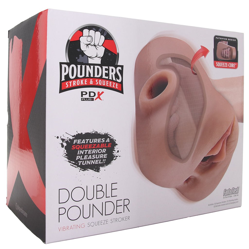 PDX Double Pounder Vibrating Squeeze Stroker in Brown - Tophatter's Adult Sex Toys Online Male Masturbators > Vibrating - Tophatter Daily Deals