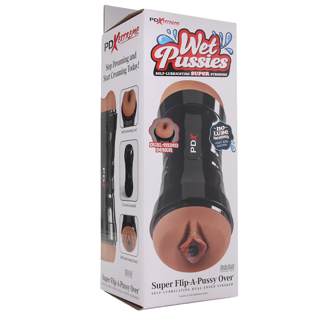 PDX Wet Pussies Super Flip-A-Pussy Over Stroker in Brown - Tophatter's Adult Sex Toys Online Male Masturbators > Pocket Strokers - Tophatter Daily Deals
