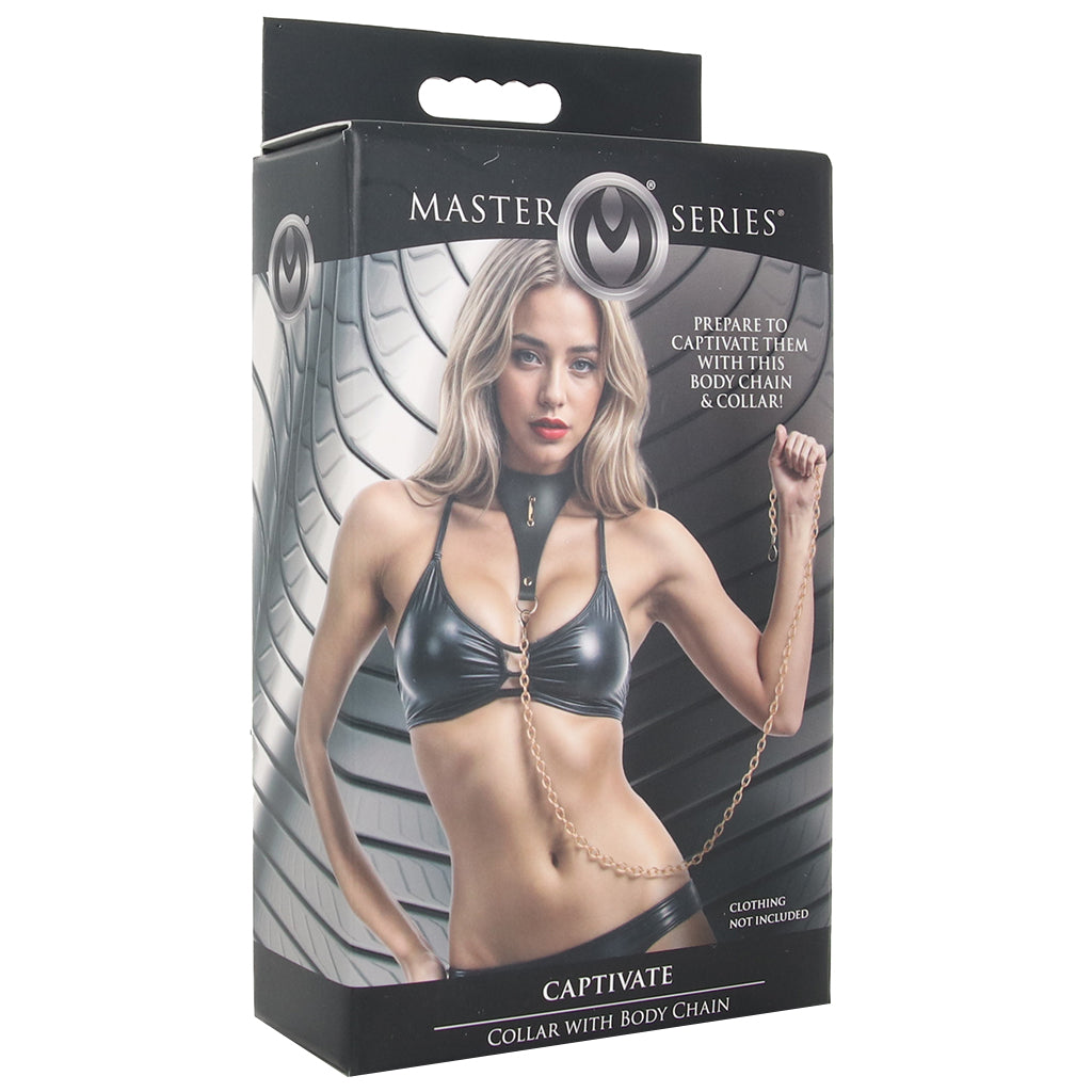 Master Series Captivate Collar with Body Chain in Black - Tophatter's Adult Sex Toys Online Bondage and Fetish > Leashes and Collars - Tophatter Daily Deals