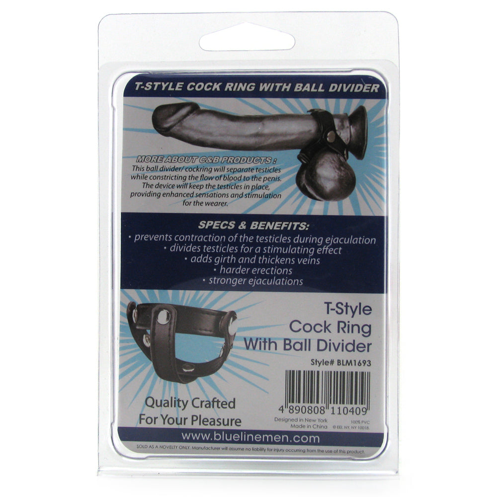 Blue Line T-Style Cock Ring with Ball Divider - Tophatter's Adult Sex Toys Online Bondage and Fetish > Cock and Ball Devices - Tophatter Daily Deals