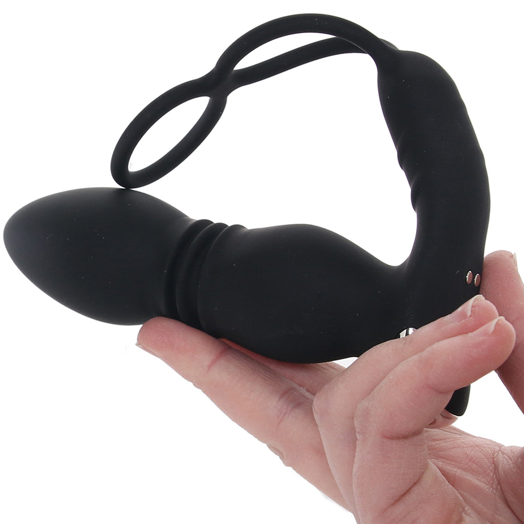 Ass-Sation Thrusting Power Plug with Dual Ring in Black - Tophatter's Vibrator Deals Online Anal Sex Toys > Prostate Massagers - Tophatter Daily Deals