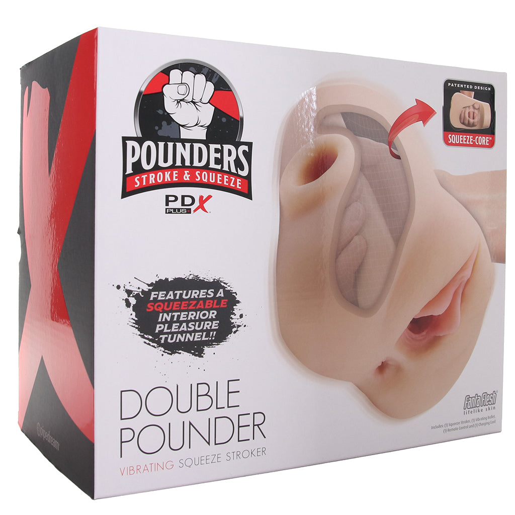 PDX Double Pounder Vibrating Squeeze Stroker in Light - Tophatter's Adult Sex Toys Online Male Masturbators > Pocket Strokers - Tophatter Daily Deals