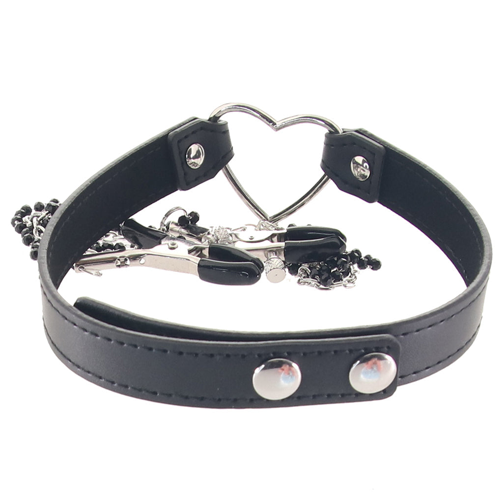 Sex & Mischief Amor Collar with Nipple Clamps - Tophatter's Adult Products Bondage and Fetish > Leashes and Collars - Tophatter Daily Deals