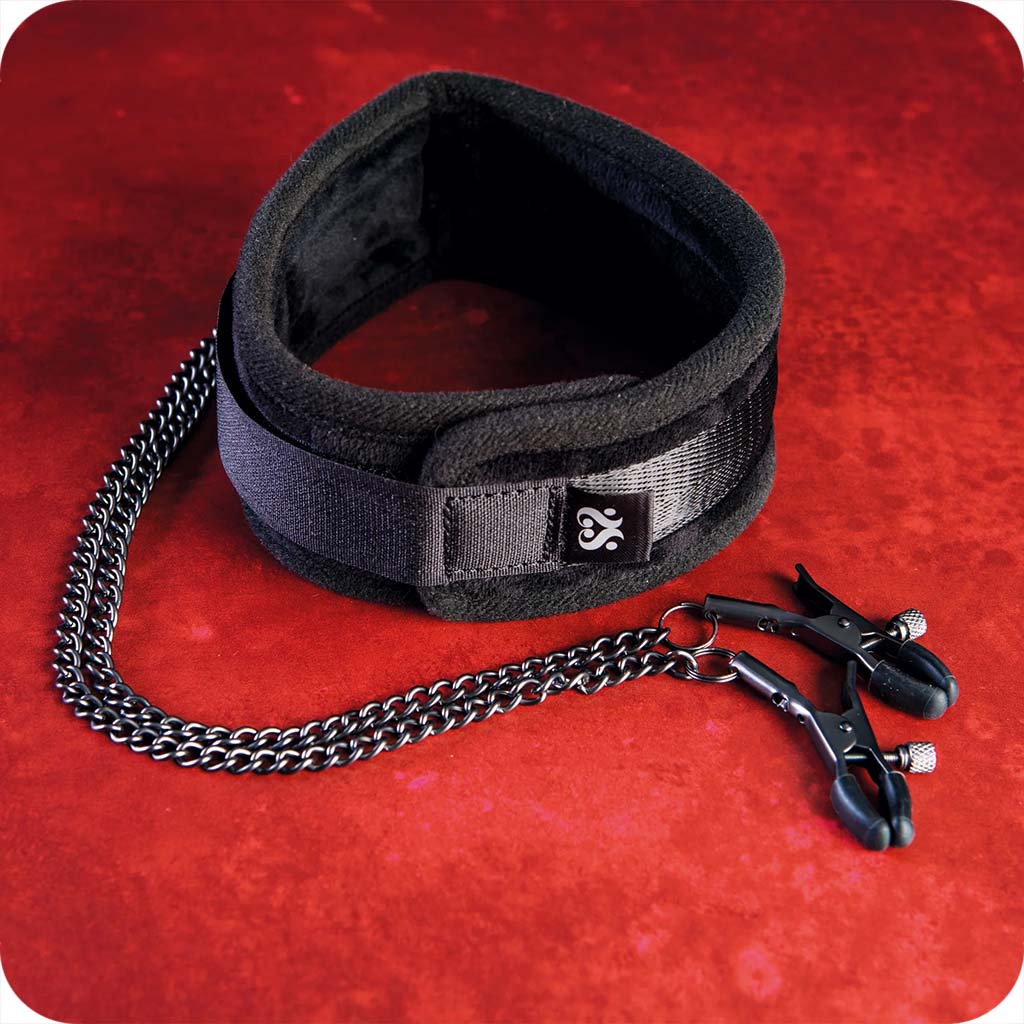 Sei Mio Twin Tweaks Collar & Nipple Clamps - Tophatter's Adult Sex Toys Online Bondage and Fetish > Nipple Stimulators & Clamps - Tophatter Daily Deals