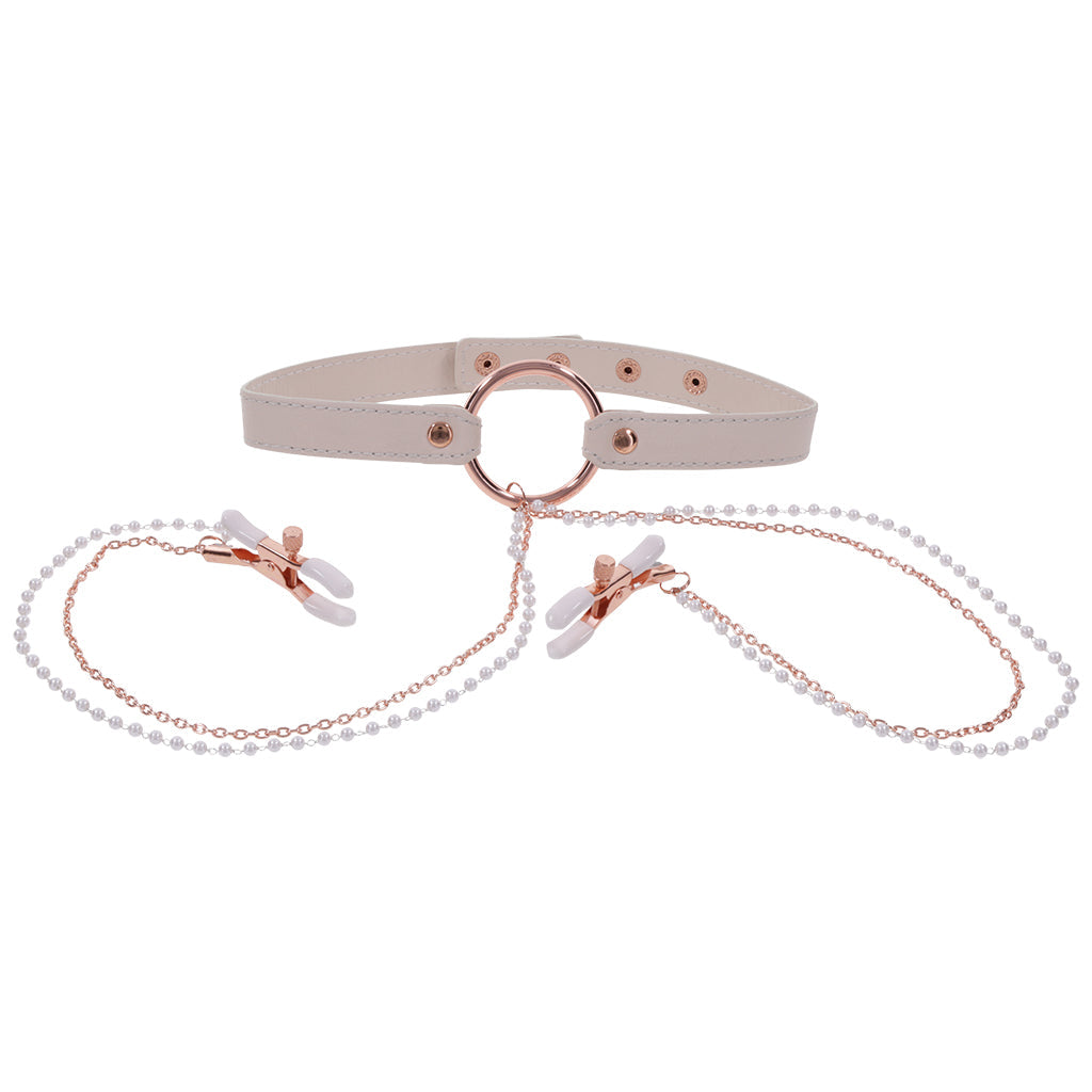 S&M Peaches 'n CreaMe Collar with Nipple Clamps Bondage and Fetish > Nipple Stimulators & Clamps - Tophatter Daily Deals