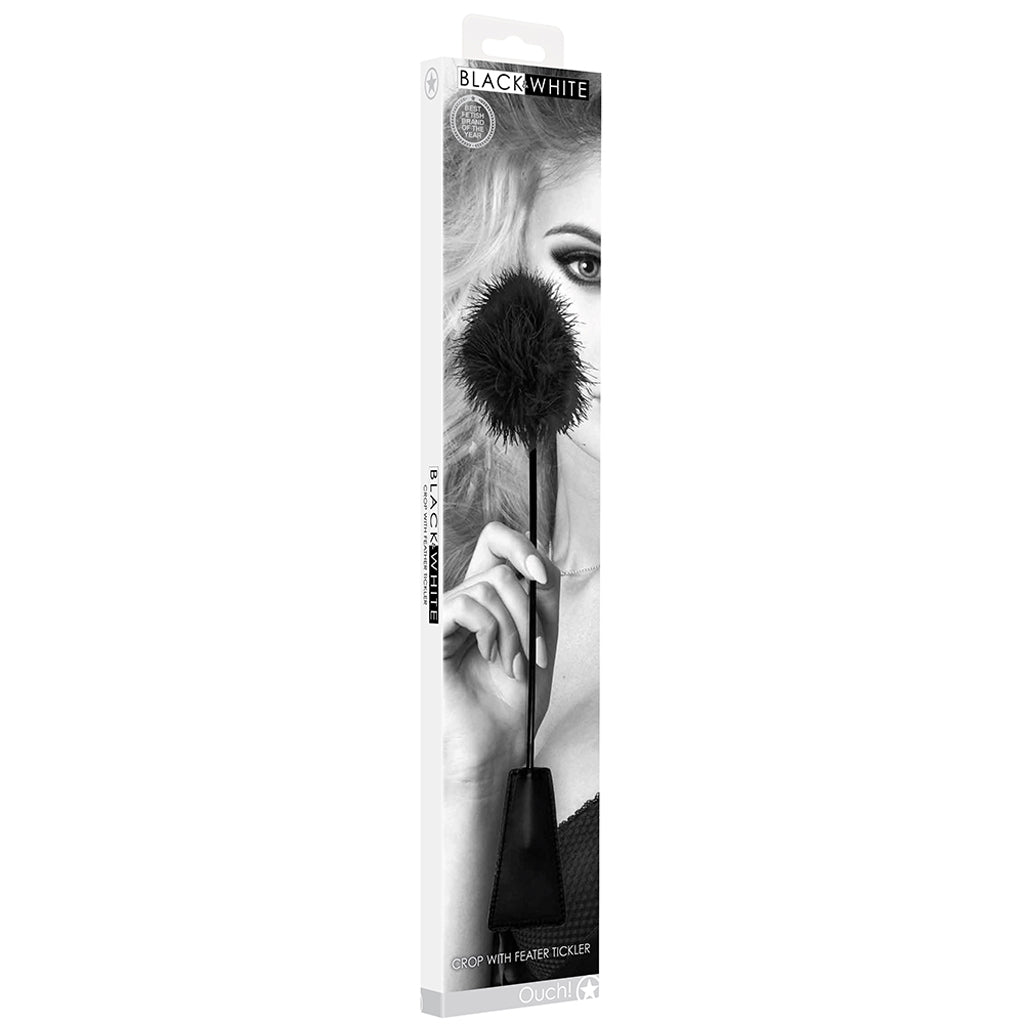 Black & White Crop with Feather Tickler Bondage and Fetish > Whips and Crops - Tophatter Daily Deals