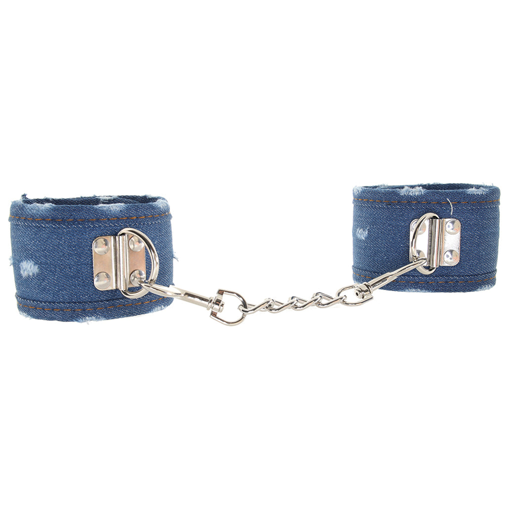 Ouch! Roughened Denim Ankle Cuffs in Blue Bondage and Fetish > Wrist and Ankle Cuffs - Tophatter Daily Deals