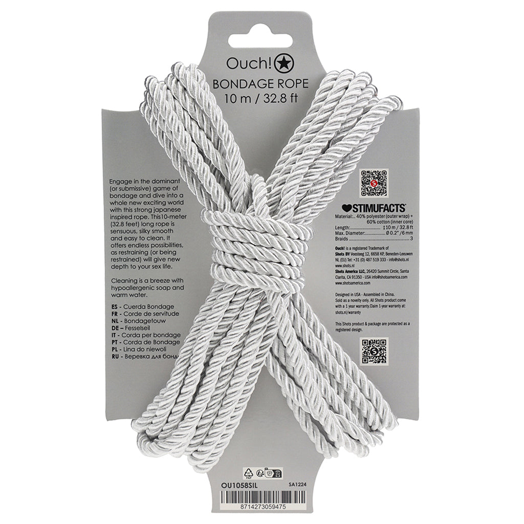 Ouch! 32.8'/10m Bondage Rope in Silver - Tophatter's Adult Sex Toys Online Bondage and Fetish > Restraints - Tophatter Daily Deals
