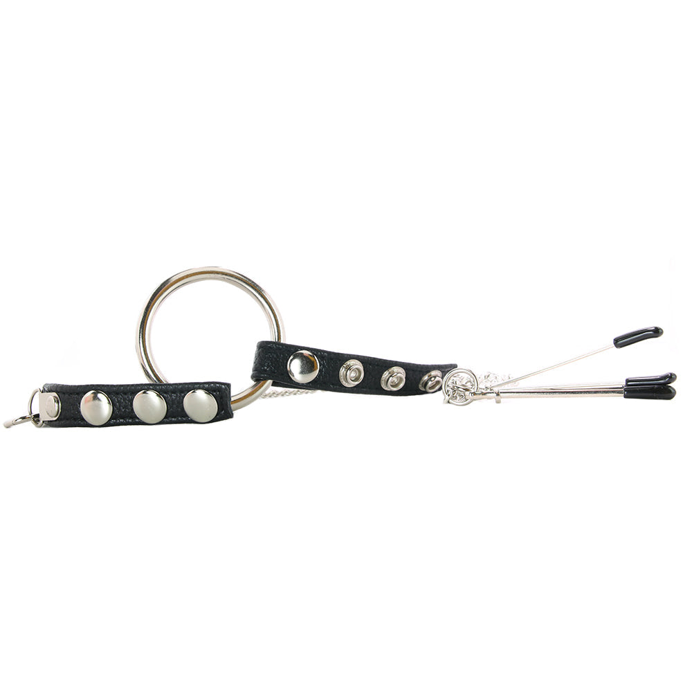 Blue Line Cock Ring with Nipple Tweezers Bondage and Fetish > Nipple Stimulators & Clamps - Tophatter Daily Deals