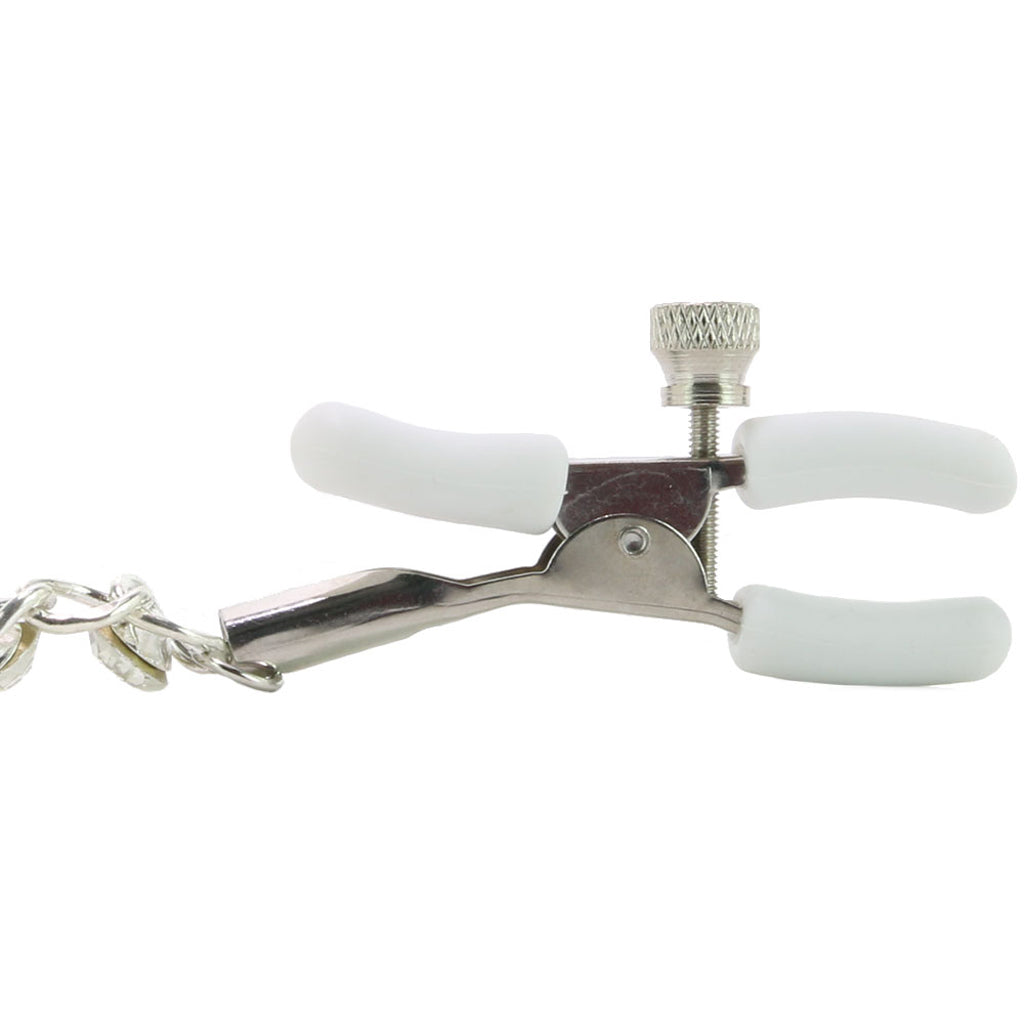 nipple play Crystal Chain Nipple Clamps in White - Tophatter's Adult Products Bondage and Fetish > Nipple Stimulators & Clamps - Tophatter Daily Deals