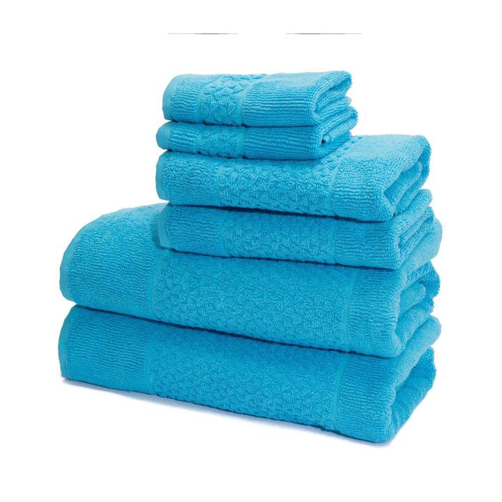 Mei-Tal Turkish Cotton Jacquard Towel Set of 6 Aqua Bath Towel - Tophatter Daily Deals