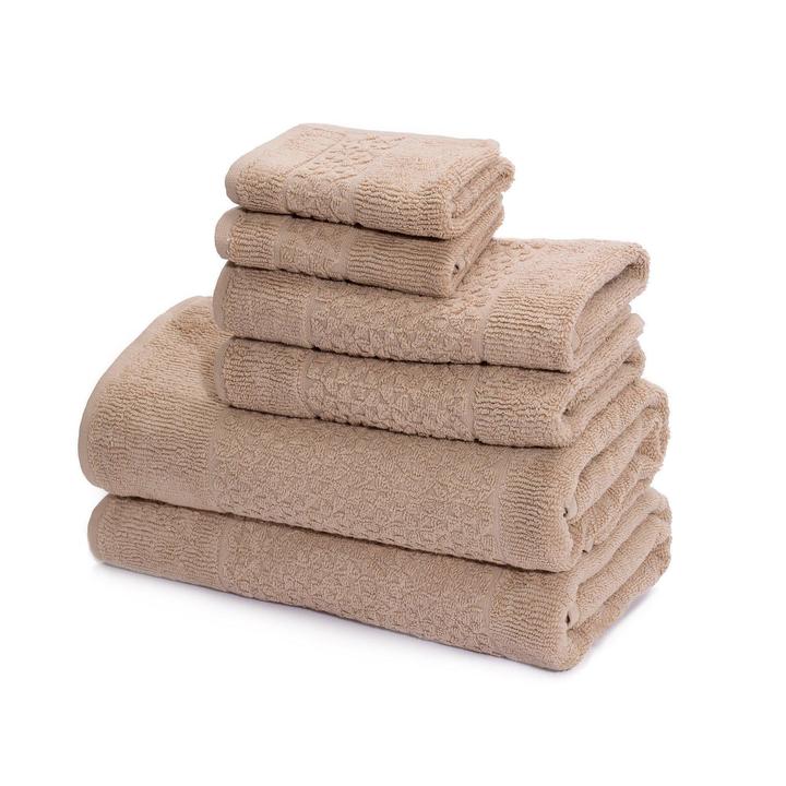 Mei-Tal Turkish Cotton Jacquard Towel Set of 6 Beige Bath Towel - Tophatter Daily Deals
