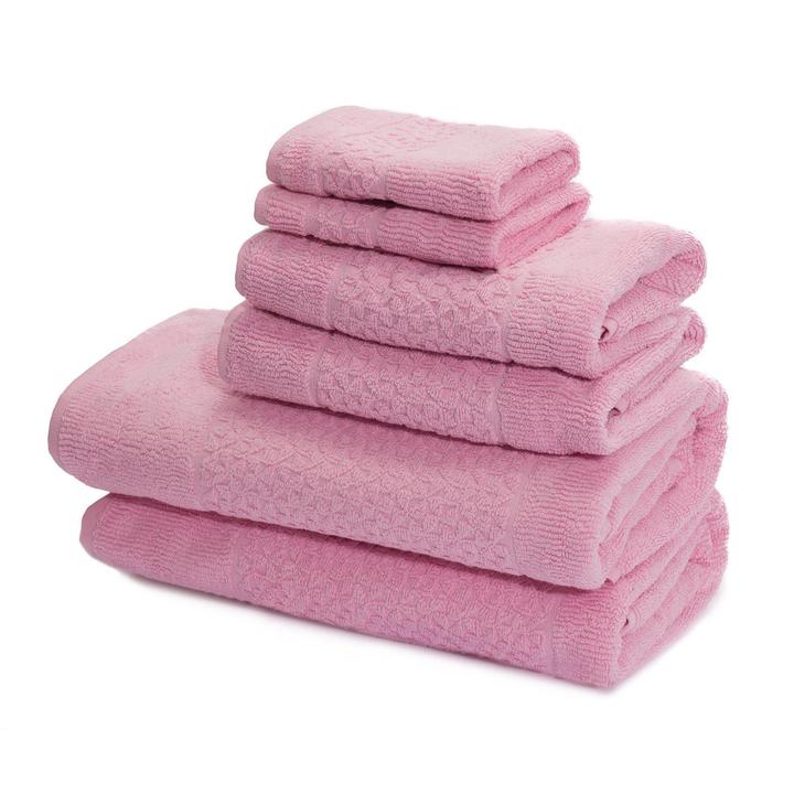 Mei-Tal Turkish Cotton Jacquard Towel Set of 6 Pink Bath Towel - Tophatter Daily Deals