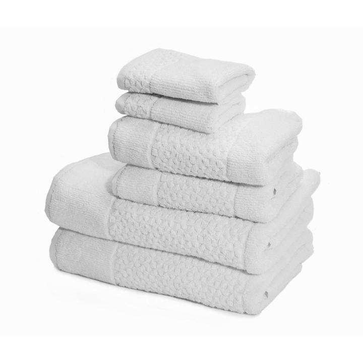 Mei-Tal Turkish Cotton Jacquard Towel Set of 6 White Bath Towel - Tophatter Daily Deals
