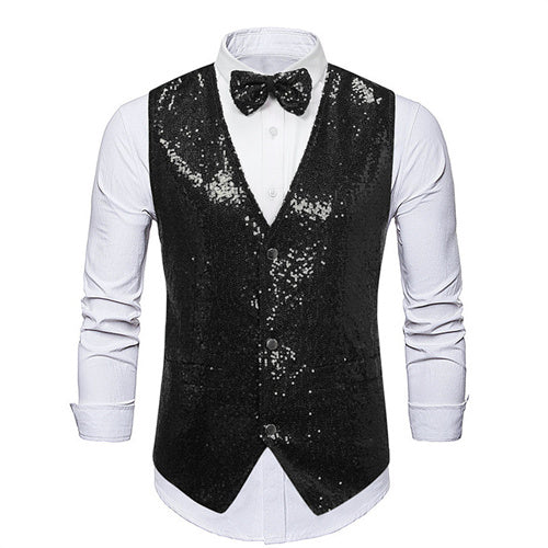 Men Ball Party Stage Sequins Suit Vest Black Men Blazer - Tophatter Daily Deals