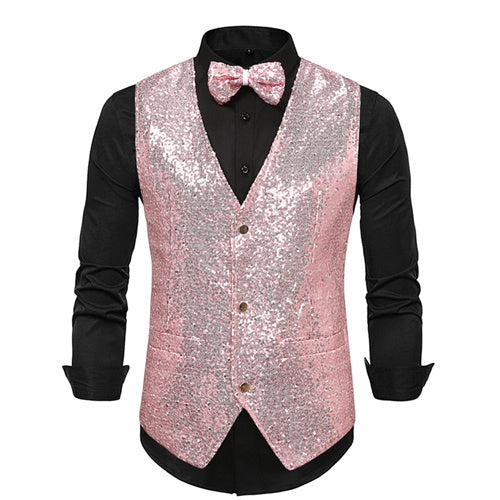 Men Ball Party Stage Sequins Suit Vest Pink Men Blazer - Tophatter Daily Deals