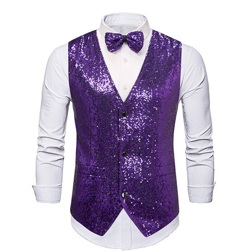 Men Ball Party Stage Sequins Suit Vest Purple Men Blazer - Tophatter Daily Deals