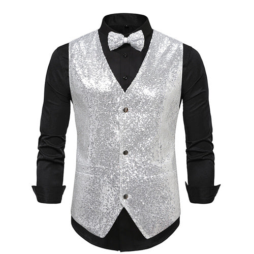 Men Ball Party Stage Sequins Suit Vest Silver Men Blazer - Tophatter Daily Deals
