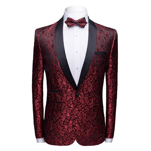 Stylish Party Blazer Men Jacquard Suit Jacket Red Men Blazer - Tophatter Daily Deals