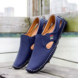 Men Casual Shoes Slip on Hollow Leather Men Shoes Blue Men's Shoes - Tophatter Daily Deals