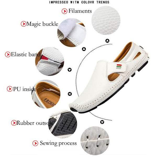 Men Casual Shoes Slip on Hollow Leather Men Shoes Men's Shoes - Tophatter Daily Deals
