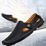 Men Casual Shoes Slip on Hollow Leather Men Shoes Men's Shoes - Tophatter Daily Deals