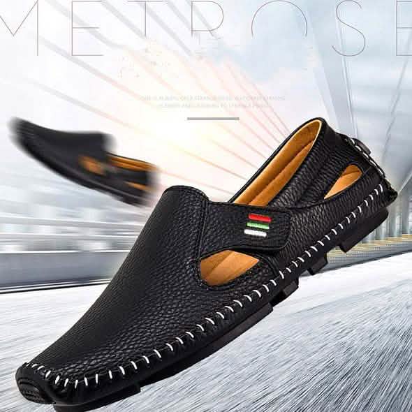 Men Casual Shoes Slip on Hollow Leather Men Shoes Men's Shoes - Tophatter Daily Deals