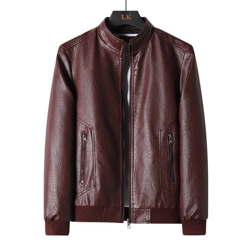 Men Coats Motorcycle Leather Jacket Winter Overcoat Wine Red Coats & Jackets - Tophatter Daily Deals