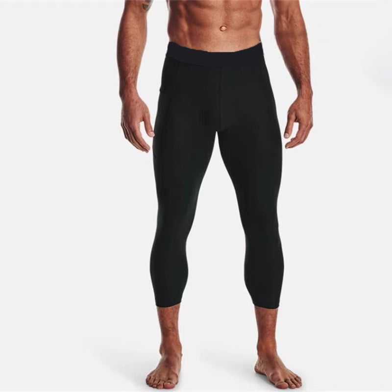 Men Compression 3/4 Leggings Elastic Trousers Black Pants - Tophatter Daily Deals