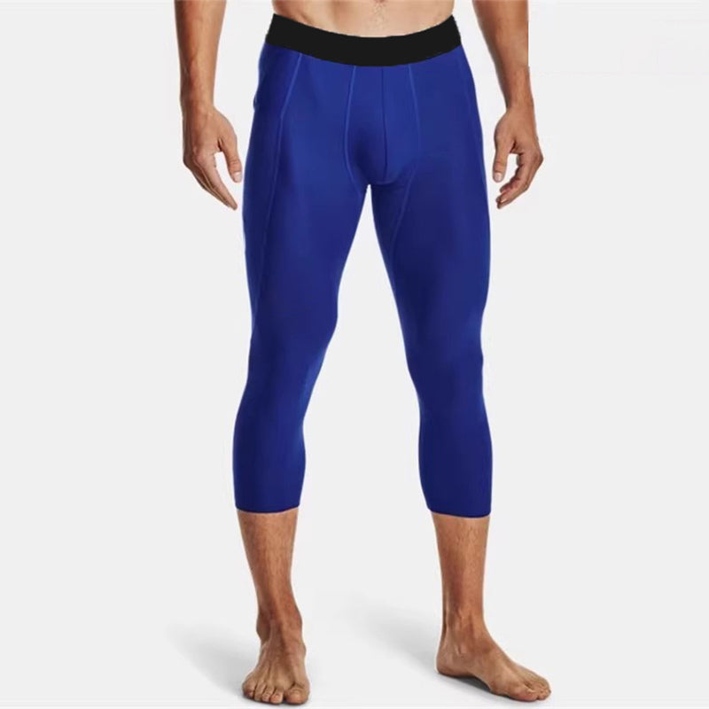 Men Compression 3/4 Leggings Elastic Trousers Blue Pants - Tophatter Daily Deals